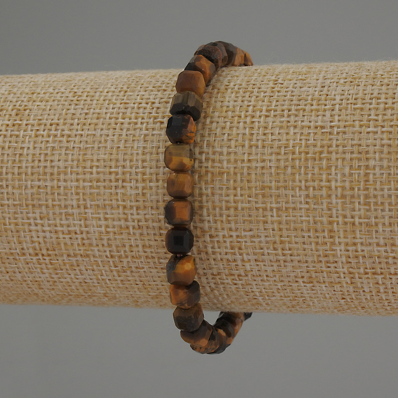 Brățară cu ochi de tigru, cuburi fațetate, diametrul 5 mm, lungime 18 cm, elastic