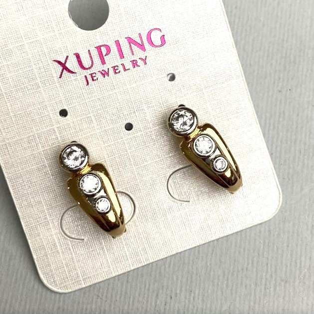 Cercei Xuping cu cristale albe 7x18 mm - placare cu aur 18K