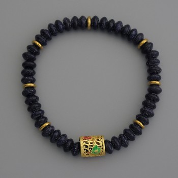 Brățară din aventurin Noaptea Cairo, rondel, diametrul 6×3 mm, cu inserții metalice, lungime 18 cm, pe elastic