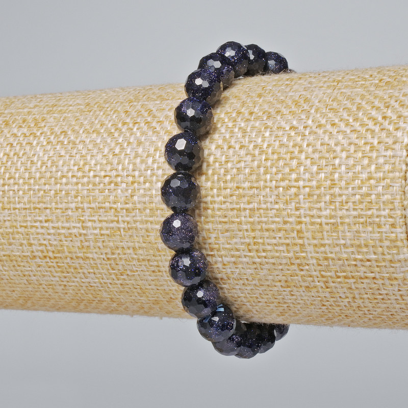Brățară din aventurin Noaptea Kaïra (syntetică), mărgele facetate, diametrul 8 mm, lungime 18 cm (elastic)