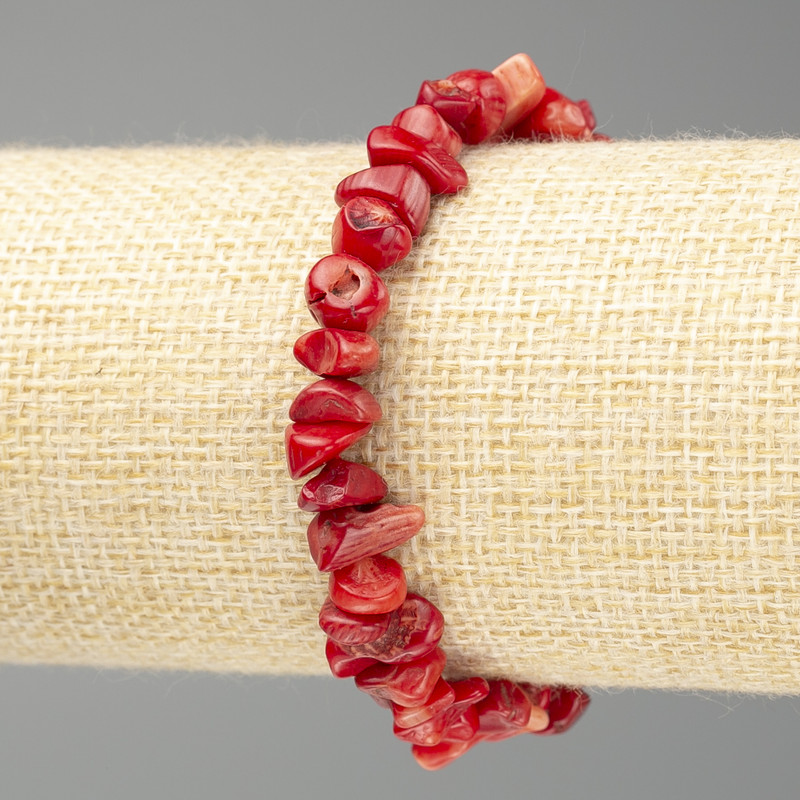 Brățară din granule de coral, diametrul 6x3 mm, lungime 18 cm (elastic)