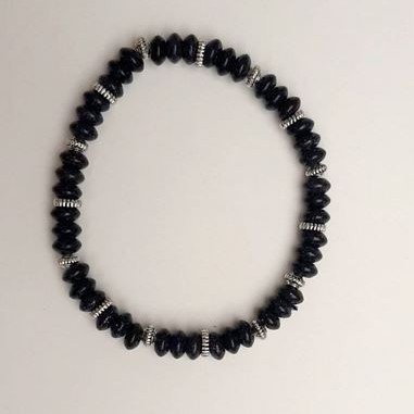 Brățară cu aventurin «Nisipul albastru, noaptea Cairo» rondel, diametrul 3x6 mm, cu inserții argintii, lungime 18 cm ± (elastic)
