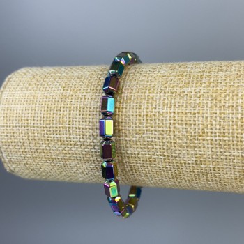 Brățară din hematit cu hexagoane multicolore, diametrul 8×5 mm, lungimea 18 cm, elastică