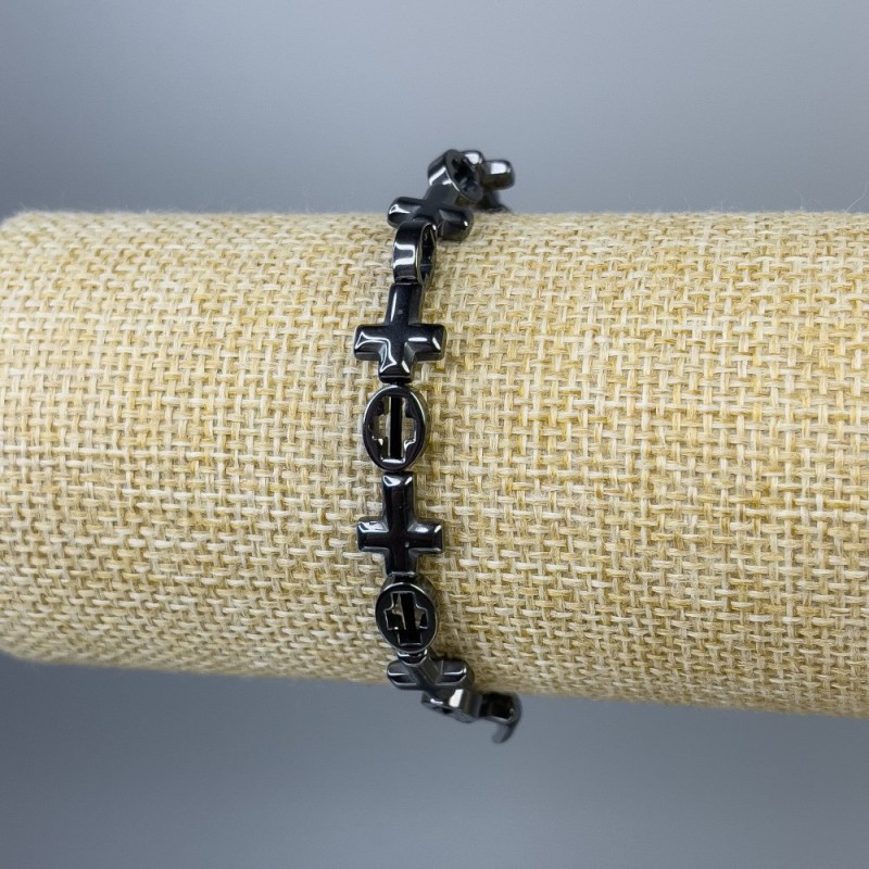 Brățară din hematit «Cruce», diametrele 6×8 mm și 10×9 mm, lungime 18 cm, pe bandă elastică
