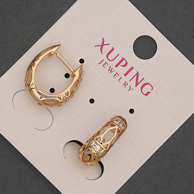 Cercei Xuping cu cristale albe, diametru 6 mm, lungime 17 mm, placare aur 18K