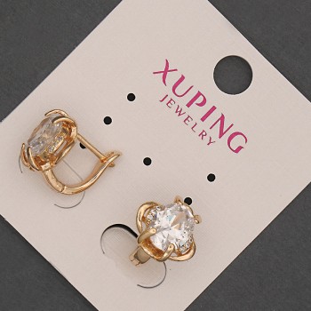 Cercei Xuping cu cristal alb, diametrul de 12 mm ±, lungimea 12 mm ±, placare cu aur 18K
