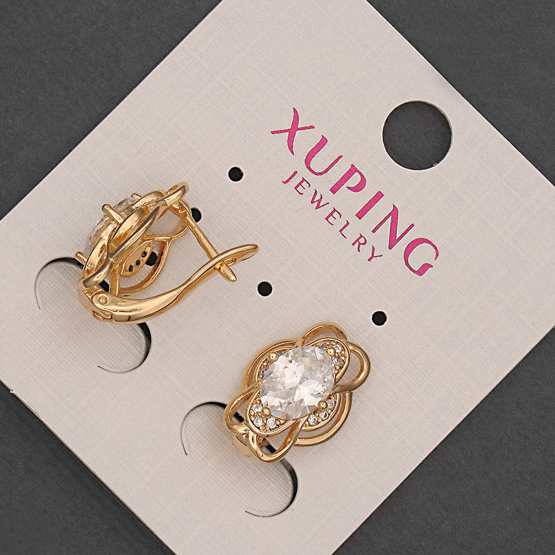 Cercei Xuping cu cristal alb, diametru aproximativ 11 mm, lungime aproximativ 18 mm, placare cu aur de 18K