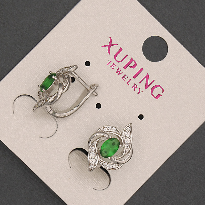 Cercei Xuping cu zirconii verzi, diametrul de 11 mm, lungimea de 18 mm, rodiu