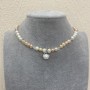 Choker cu perle de râu rotunde, diametrul 6,5×6 mm ±, mărgele de cristal de munte netede, diametrul 4,5 mm ±, pandantiv de 10 mm ±, lungime reglabilă, lungimea 38 cm