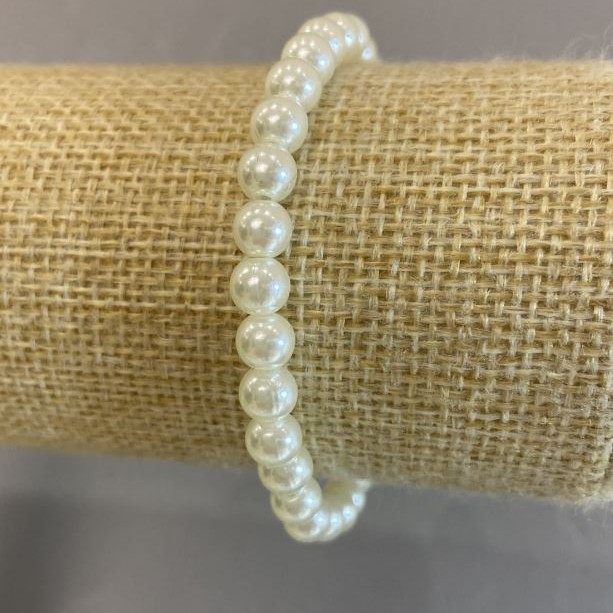 Brățară perlă acrilică albă, diametru de 6 mm, lungime de 18 cm, elastică