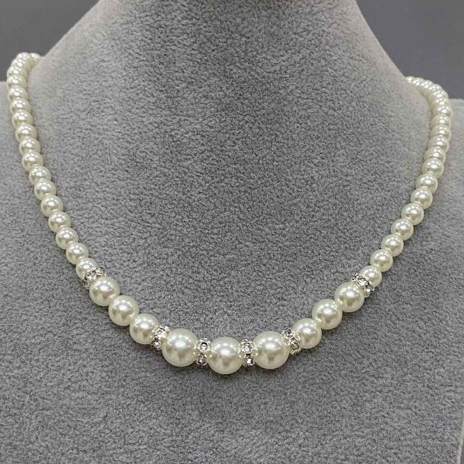Colier din perle Mallorca alb, diametre 6 mm ±, 8 mm ±, 10 mm ±, lungime 50 cm ± cu închizător