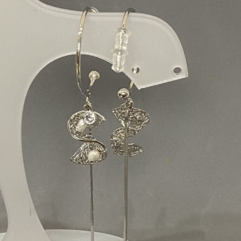 Cercei stud cu inel, diametrul 24 mm ±, metal argintiu, lungime 87 mm+