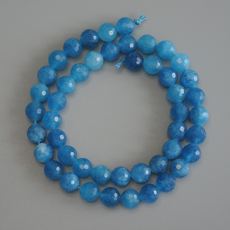 Mărgele din apatit natural, bilă fațetată, diametrul 8 mm ±, lungimea 37 cm ±, pe șnur