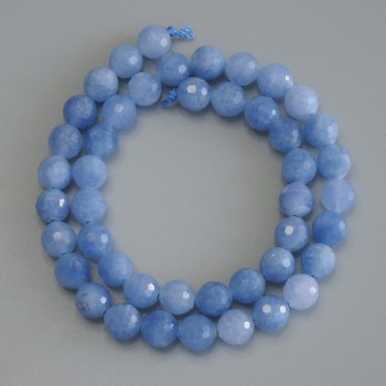Mărgele din acvamarin, formă de bilă fațetată, diametru 8 mm, lungime 37 cm, pe șnur