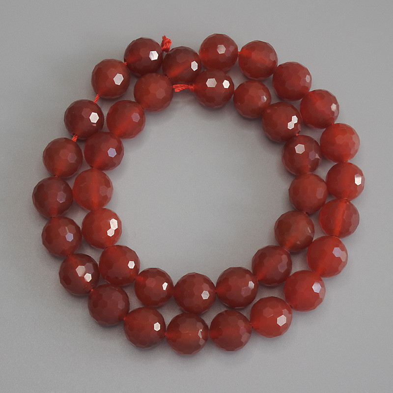 Mărgele carneol, sferice, tăiate, 10 mm ±, pe fir, lungime 38 cm+