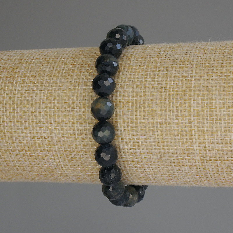 Brățară cu ochiul de șoim, mărgele fațetate, diametrul 8 mm, lungime 18 cm (elastic)