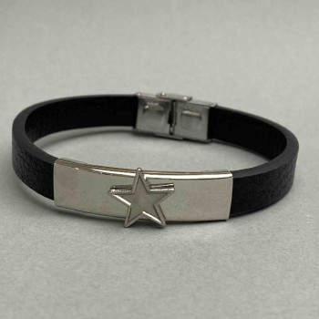 Brățară neagră pentru bărbați, cu închidere, inserții metalice, lungime 21 cm+