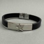 Brățară neagră pentru bărbați, cu închidere, inserții metalice, lungime 21 cm+