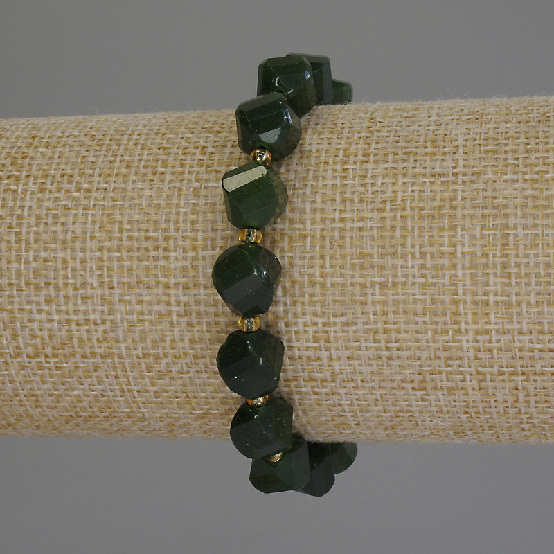 Brățară din crizoprază, rombi fațetați, diametru 10x8 mm ±, mărgele 3 mm ±, lungime 18 cm (elastic)