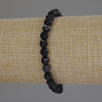 Brățară din agat, mărgele fațetate, diametrul aproximativ 6 mm, lungimea 18 cm, elastică