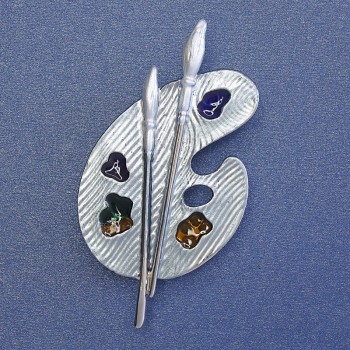 Broșă Paletă albastră email, metal argintiu 50×27 mm+