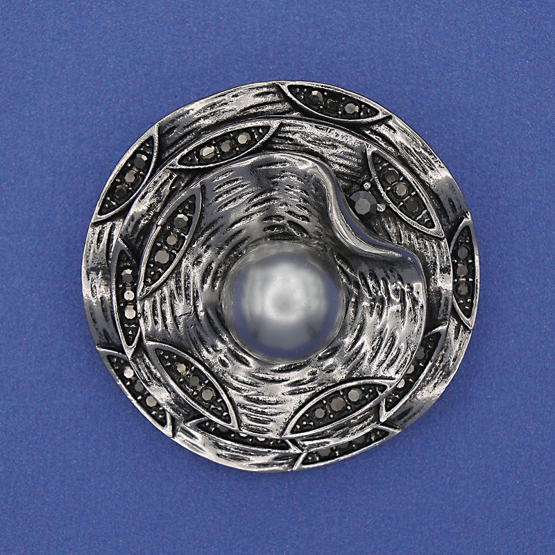 Broșă Accent Perla gri cu strasuri gri, metal argintiu, 40mm+