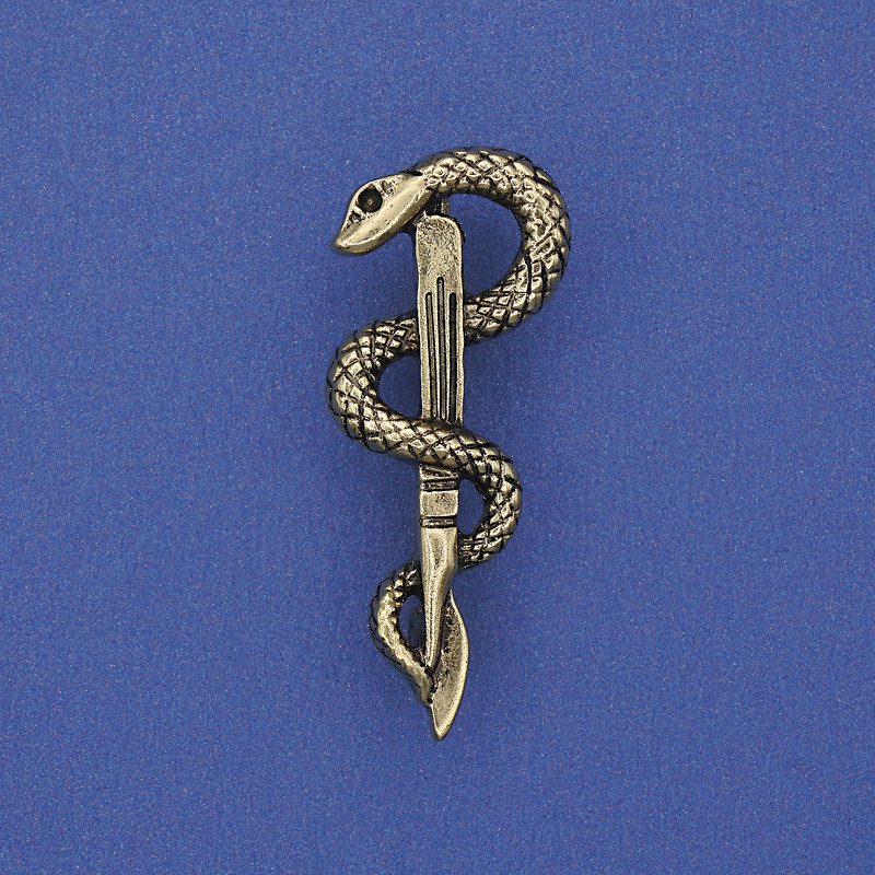 Broșă în formă de șarpe, metal auriu, 37×15 mm+