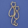 Broșă pisici curcubeu, strasuri curcubeu, metal auriu, 58×26 mm+