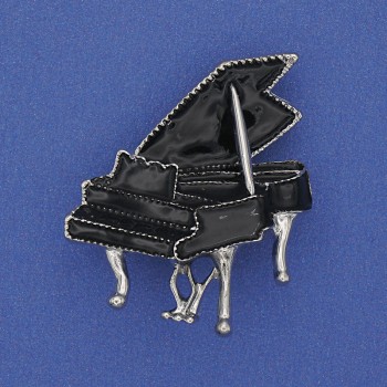 Broșă Pianano email negru, metal argintiu 36x30 mm+