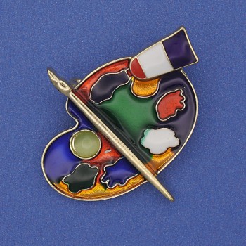 Broșă-pendulă „Paletă” cu email auriu, metal 40x37 mm+
