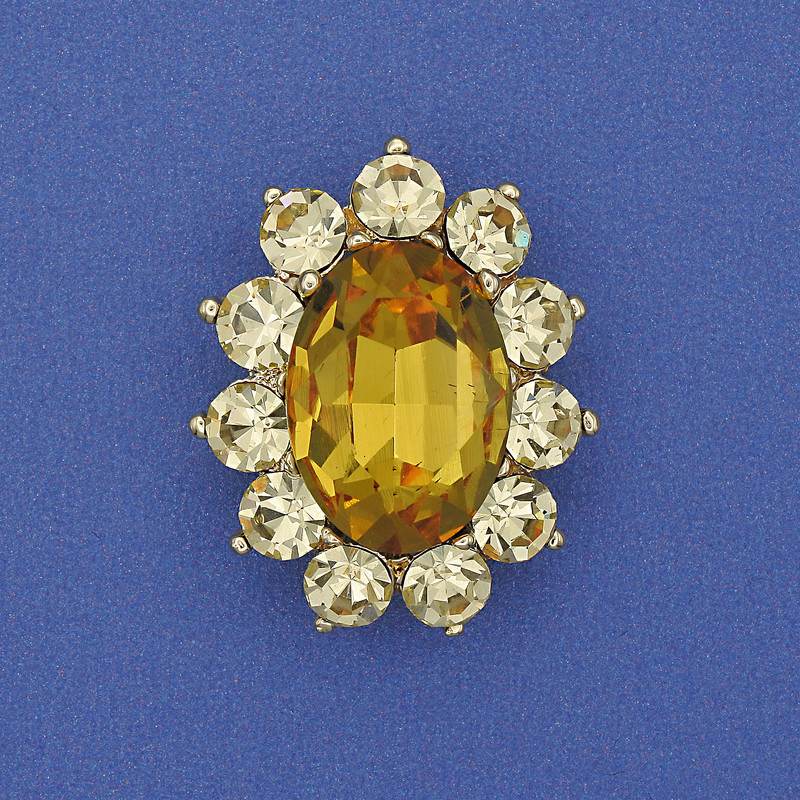 Broșă Accent cu cristal galben, strasuri, metal auriu 30×24 mm+