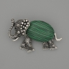 Broșă-pendulă «Elefant» din malahit 45x27mm +/- negre strasuri, metal argintiu