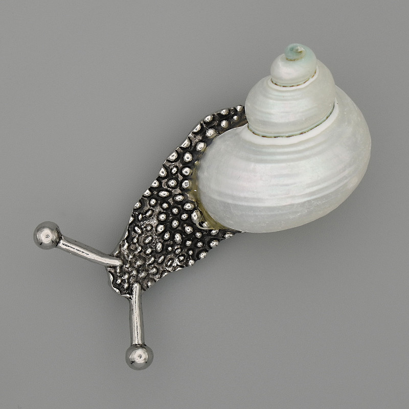 Broșă-pendant Melc argintiu din metal 58x20x23mm+