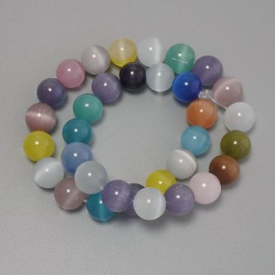 Mărgele ochi de pisică multicolore din piatră sintetică, bile netede, diametrul 12 mm, pe șnur, lungime 37 cm+
