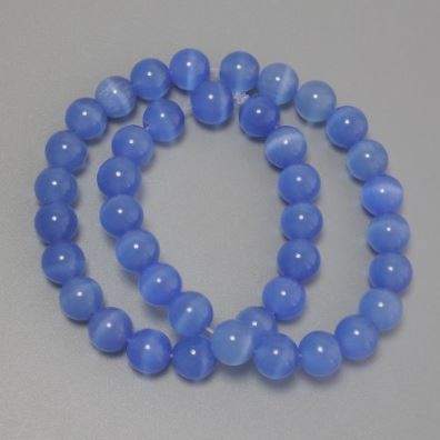 Mărgele azuriu ochi de pisică din piatră sintetică, bile netede, diametrul 9,5 mm, pe fir de nailon, lungime 36 cm