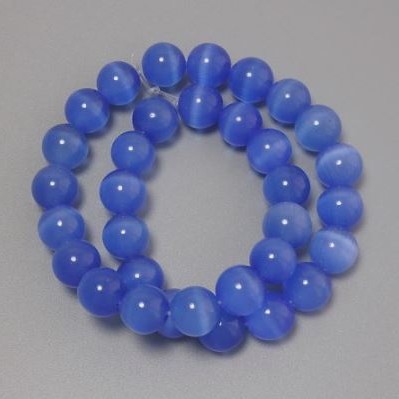 Mărgele ochi de pisică azurii, din piatră sintetică, formă sferică netedă, diametru aproximativ 11,5 mm, pe șnur de 36 cm+