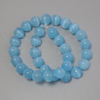 Mărgele ochi de pisică albastre, din piatră sintetică, sferice, diametrul 11,5 mm, pe fir, lungime aproximativ 37 cm
