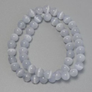 Mărgele gri ochi de pisică, piatră sintetică netedă, formă sferică, diametrul 9,5 mm ±, pe fir, lungime aproximativă 37 cm