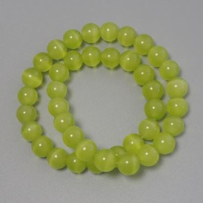 Mărgele «Ochi de pisică» olive, piatră sintetică netedă, sferice, diametrul 10 mm, pe fir, lungime aproximativă 36 cm