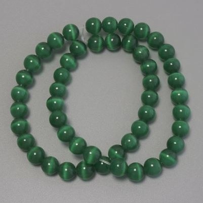 Mărgele Ochi de pisică verde închis, piatră sintetică, bile netede, diametru 8 mm ±, pe fir, lungime 38 cm+