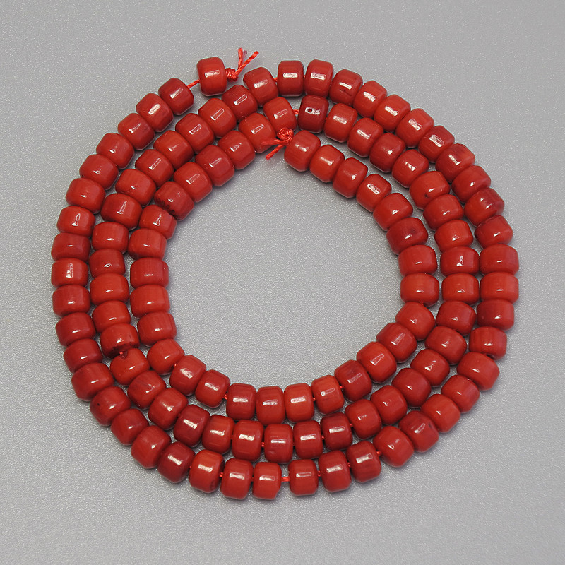 Mărgele din coral roșu, formă rondel, diametrul 5×3,5 mm, pe șnur, lungime 40 cm