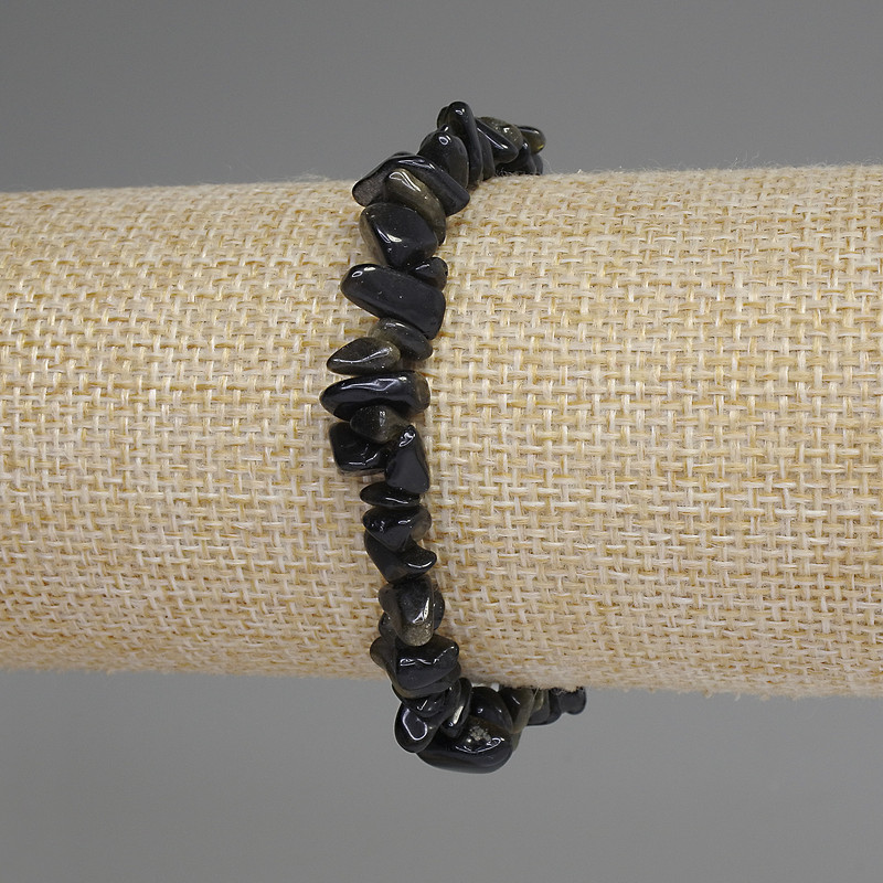 Brățară din obsidian solar – cioburi 6–12×4–6 mm, lungime 18 cm, elastică