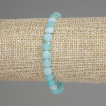 Brățară cu acvamarin, monede facetate, diametru 6 mm, lungime 18 cm, cu elastic
