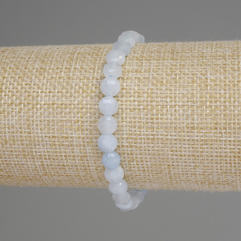 Brățară din acvamarin, monede tăiate, diametrul 6 mm, lungime 18 cm, cu elastic
