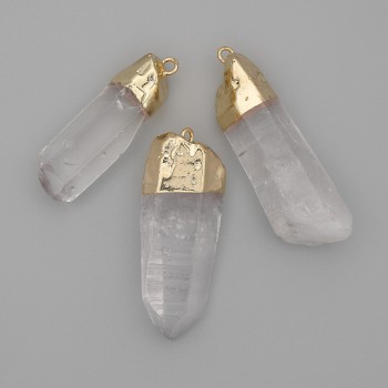 Pandantiv din cristal de munte 30x37x9-12 mm, lungime 33-40 mm, metal auriu, dimensiuni asortate