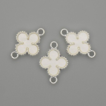 Conector «Trifoi» alb, metal argintiu, 20×14 mm, pachet de 3 buc.
