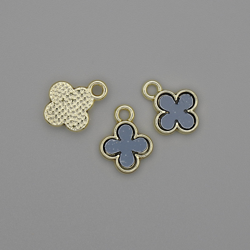 Pandantiv trifoi gri, metal auriu, diametru 10×12 mm, pachet de 3 buc.