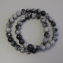 Mărgele din obsidian cu fulgi de zăpadă pe șnur, bilă netedă, diametru 8 mm, lungime 38 cm