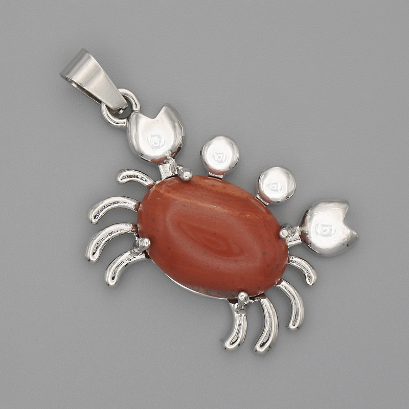 Pandantiv Rac din jasper roșu, 40×22 mm, metal argintiu