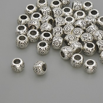Inserție de mărgele argintii, culoare metal argintiu, diametru 6×4 mm, gaură de aproximativ 3 mm, ambalaj 20 g (~45 buc)